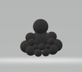Black BUDO sphere sculpture on a grey background