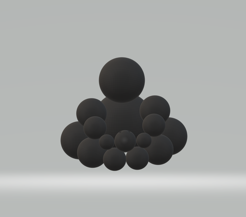 Black BUDO sphere sculpture on a grey background