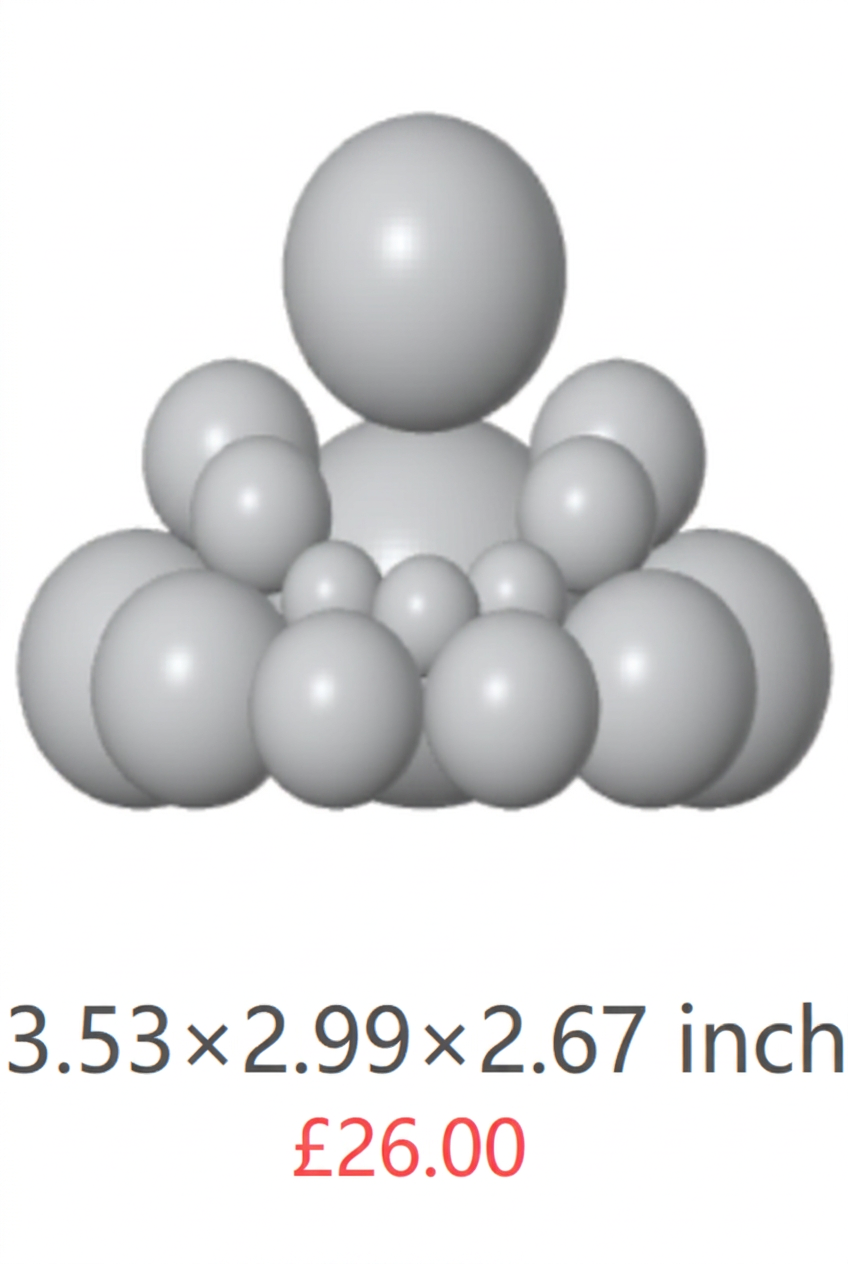 BUDO Grey XXL sculpture, 3.53 x 2.99 x 2.67 inches, with £26.00 price.
