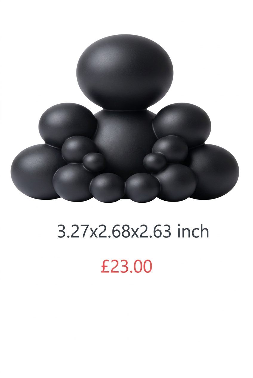 BUDO Obsidian Black XL sculpture, 3.27 x 2.68 x 2.63 inches, with £23.00 price.