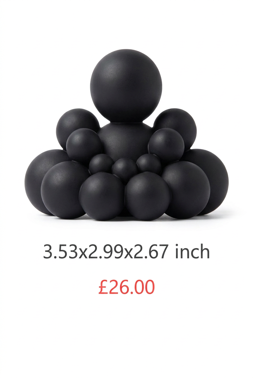 BUDO Obsidian Black XXL sculpture, 3.53 x 2.99 x 2.67 inches, with £26.00 price.